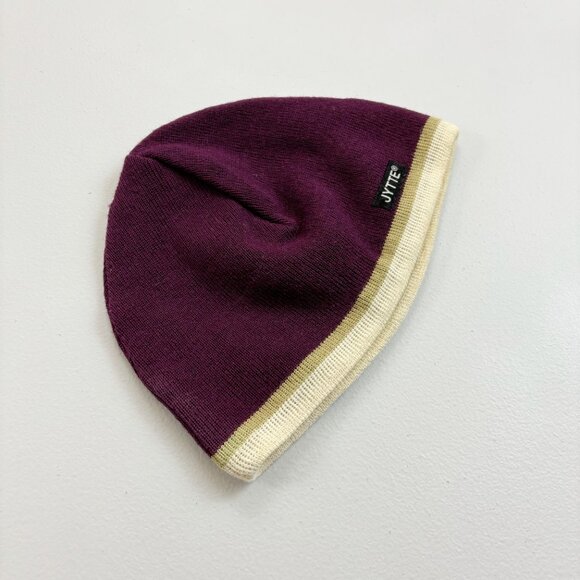 JYTTE Wool Knit Winter Beanie Cap Snow Hat Maroon Purple Stripe Fleece Band - Picture 2 of 11